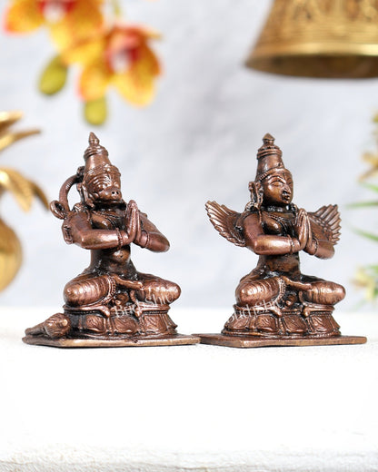Pure Copper Sitting Hanuman & Garuda Idol Pair – Divine Protection Miniature Set (2.5 Inches) - Budhshiv.com