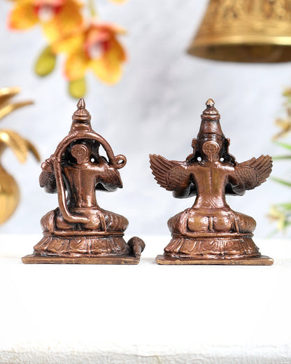 Pure Copper Sitting Hanuman & Garuda Idol Pair – Divine Protection Miniature Set (2.5 Inches) - Budhshiv.com