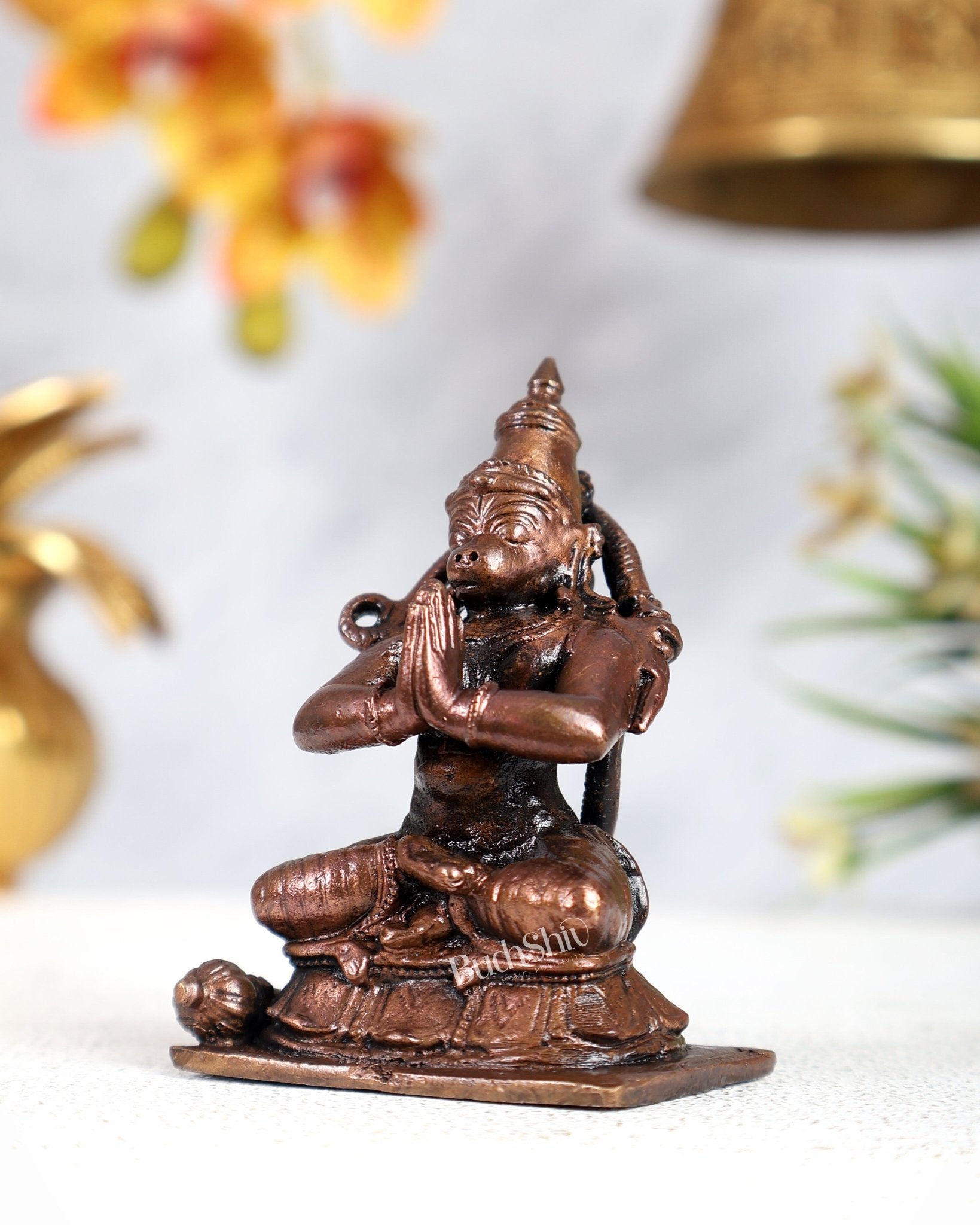 Pure Copper Sitting Hanuman Idol – Divine Devotional Sculpture (2.5 Inches) - Budhshiv.com