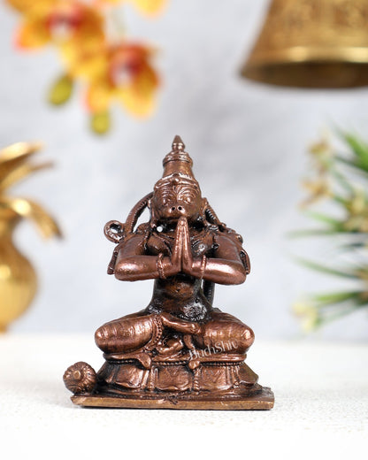 Pure Copper Sitting Hanuman Idol – Divine Devotional Sculpture (2.5 Inches) - Budhshiv.com