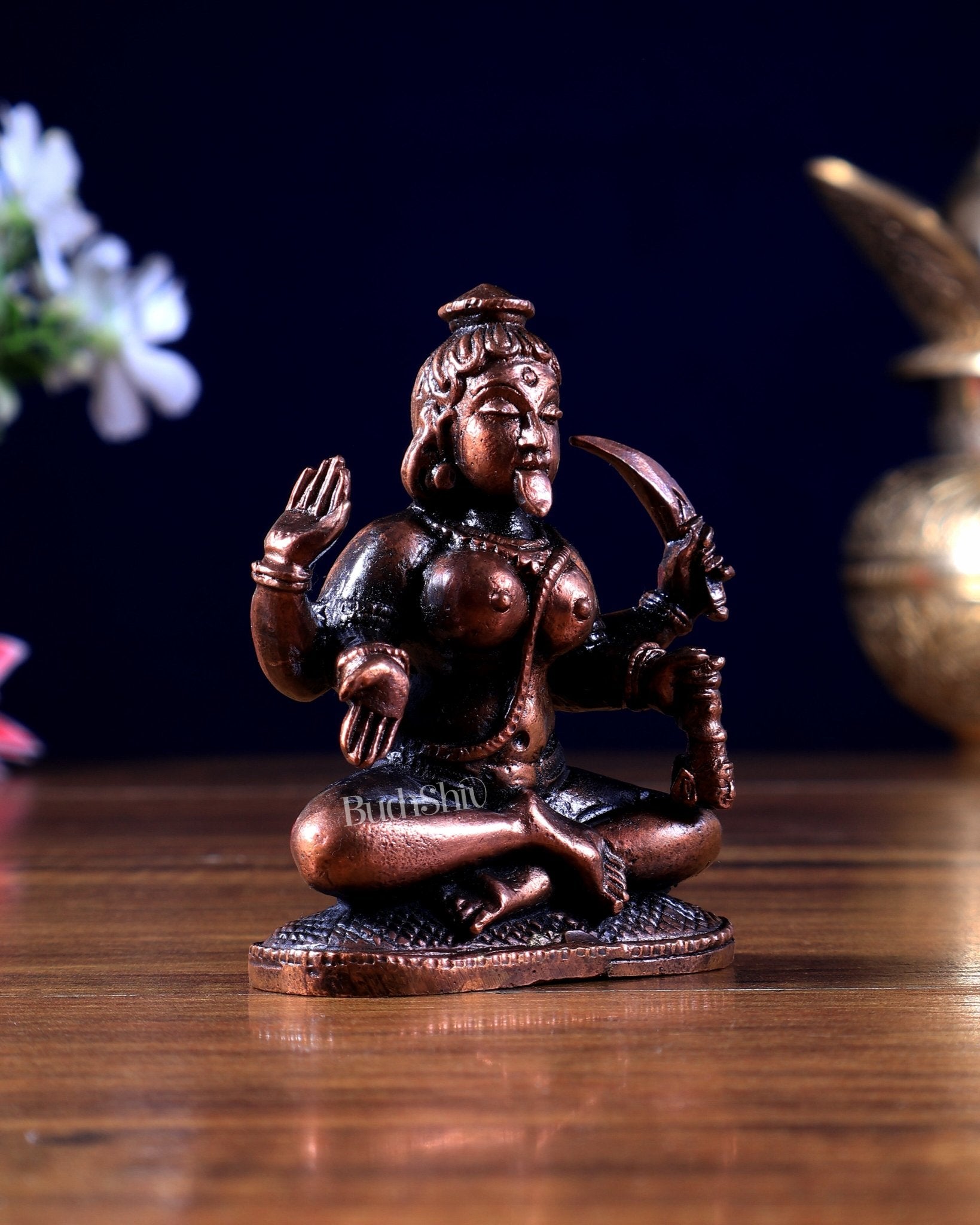 Pure Copper Sitting Kali Meditation Idol | Mini 3 inch - Budhshiv.com