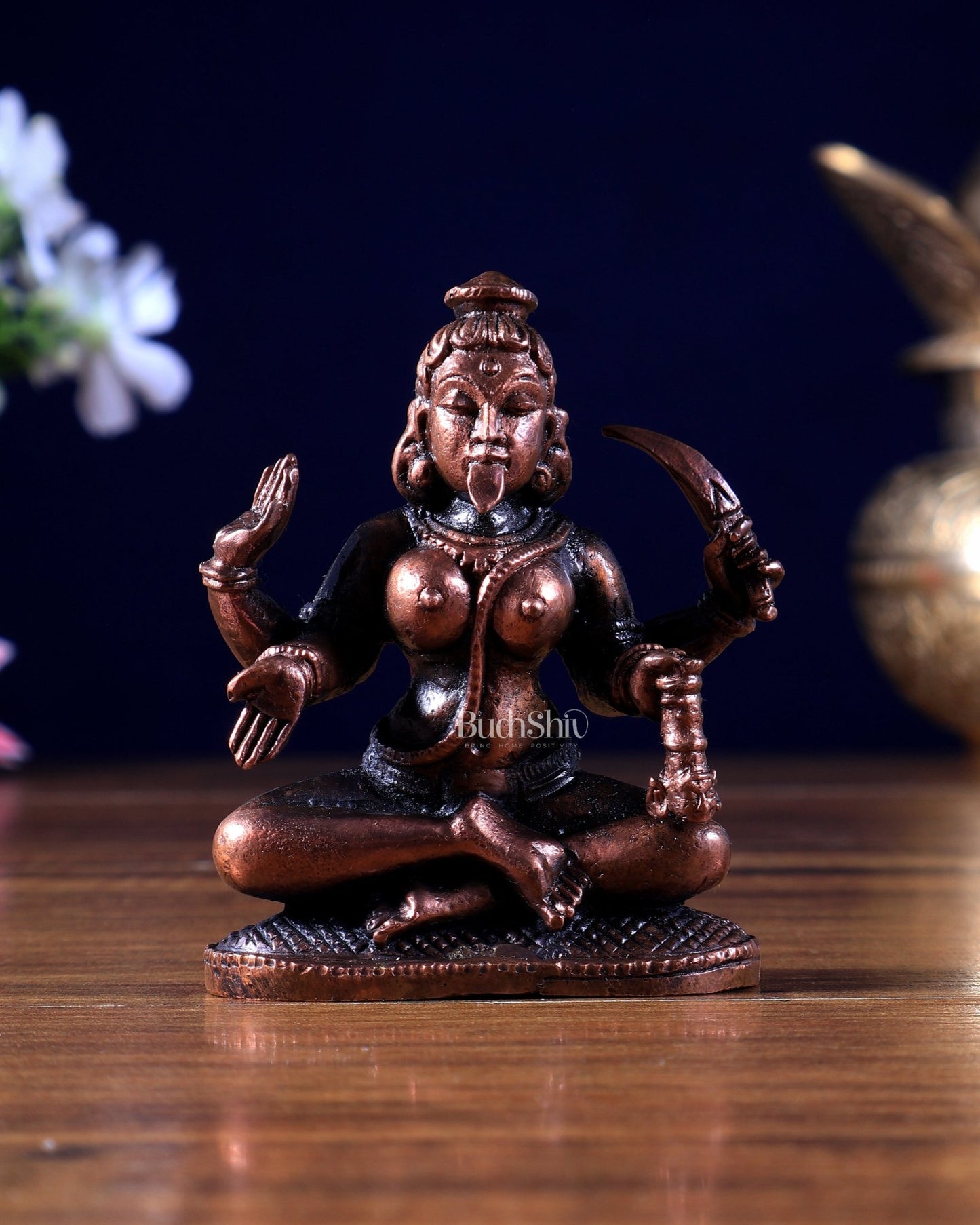 Pure Copper Sitting Kali Meditation Idol | Mini 3 inch - Budhshiv.com