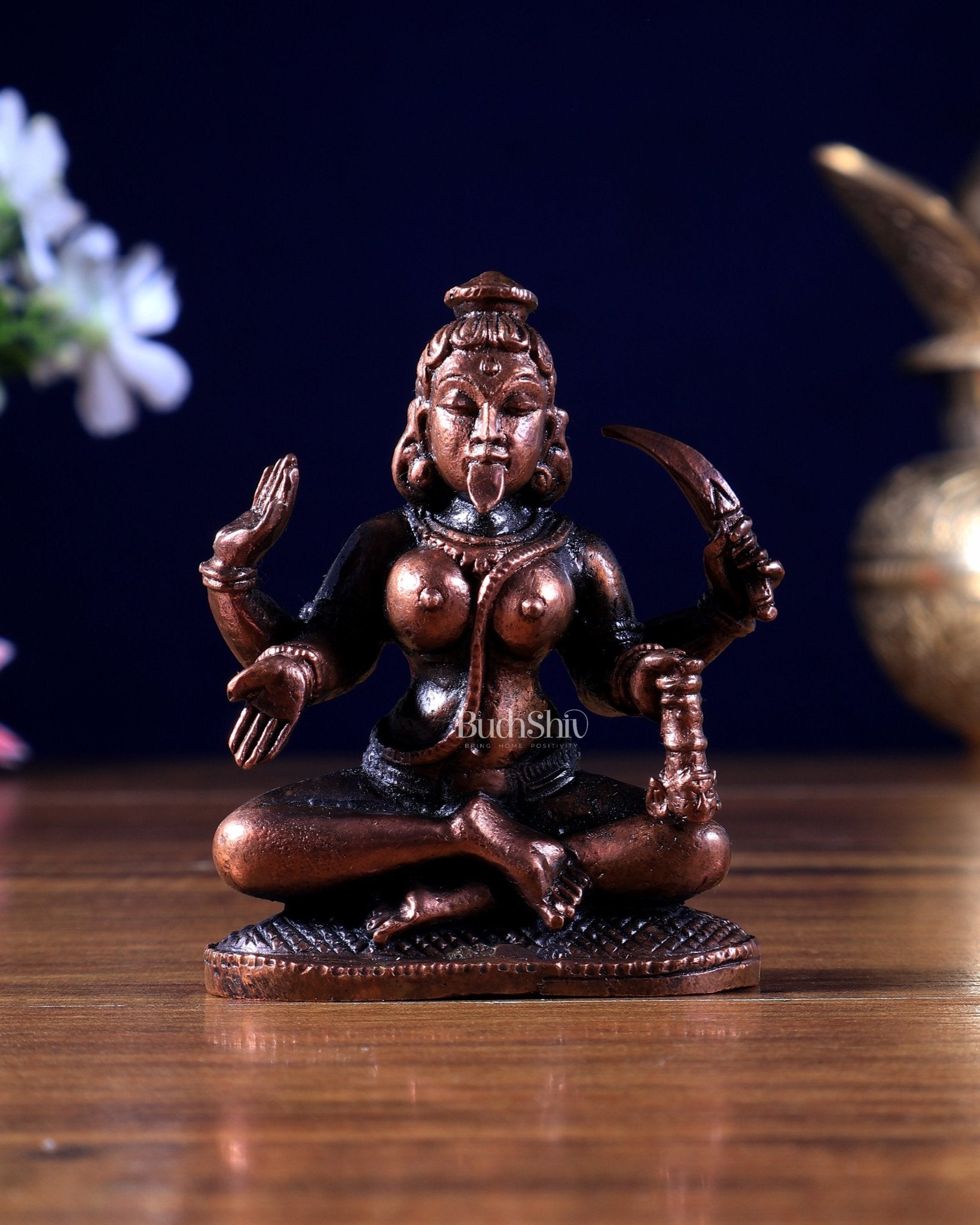 Pure Copper Sitting Kali Meditation Idol | Mini 3 inch - Budhshiv.com