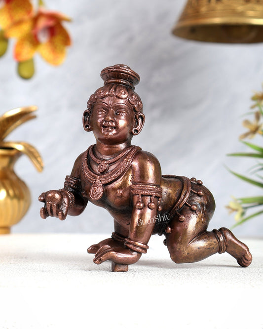 Pure copper solid Laddoo gopal/laddu gopal baby krishna idol 4.5 inch - Budhshiv.com