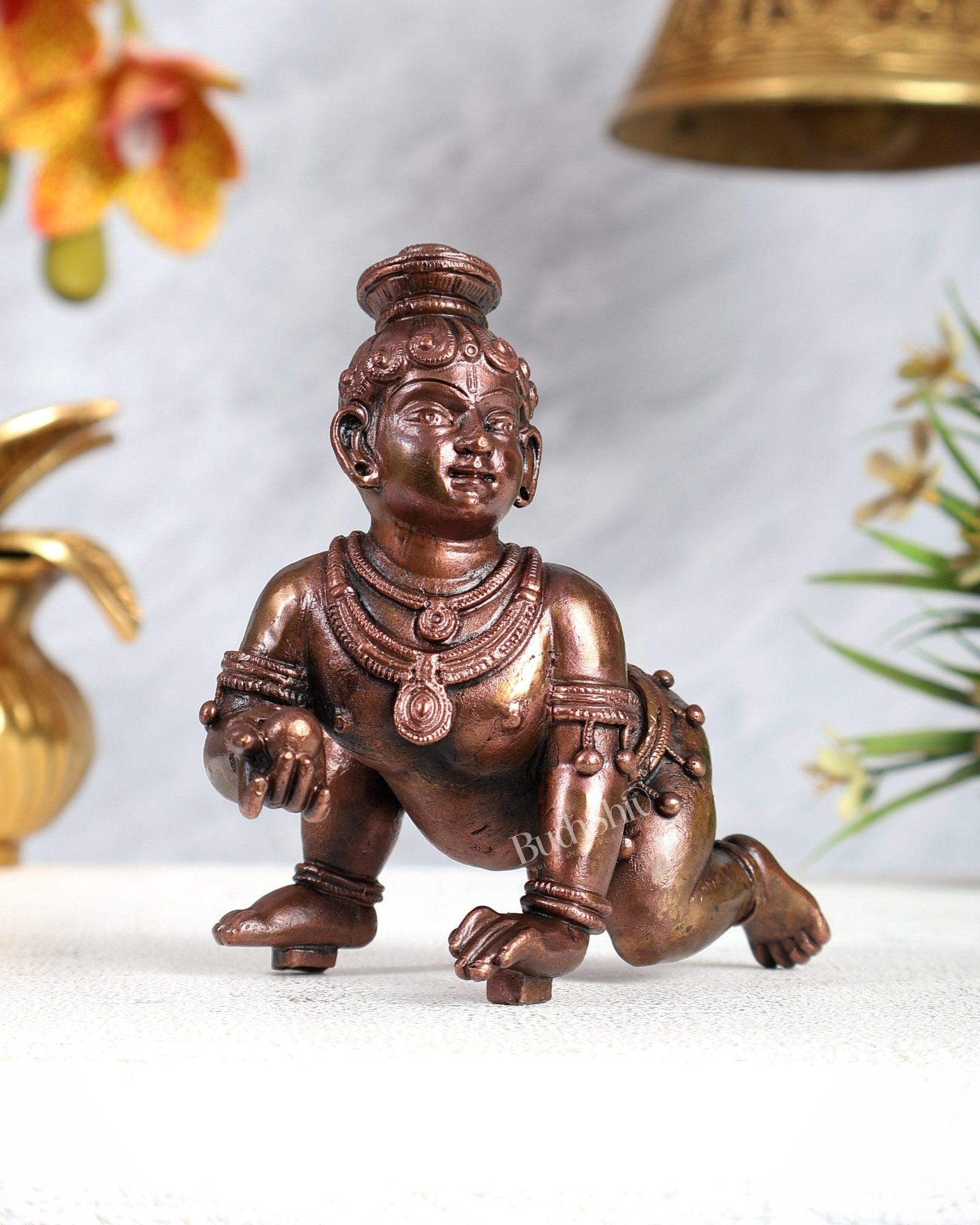 Pure copper solid Laddoo gopal/laddu gopal baby krishna idol 4.5 inch - Budhshiv.com