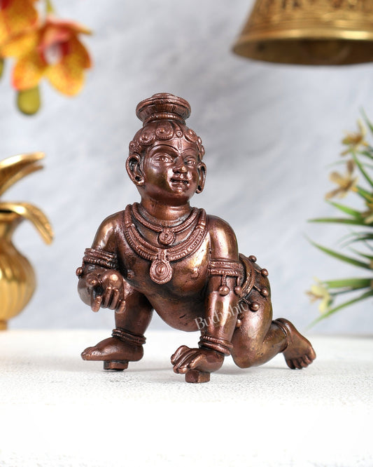 Pure copper solid Laddoo gopal/laddu gopal baby krishna idol 4.5 inch - Budhshiv.com