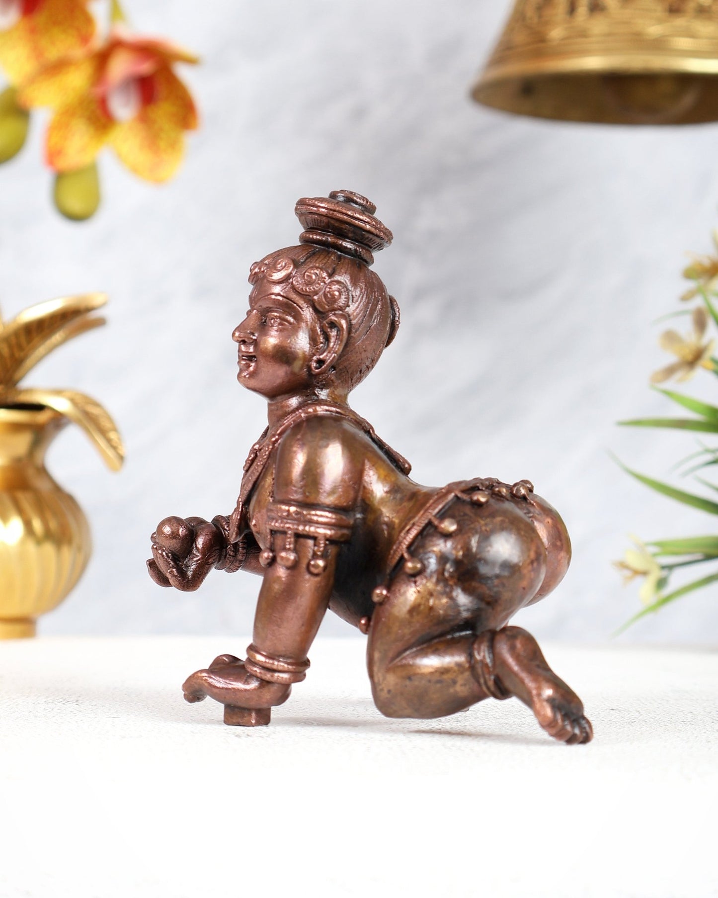 Pure copper solid Laddoo gopal/laddu gopal baby krishna idol 4.5 inch - Budhshiv.com