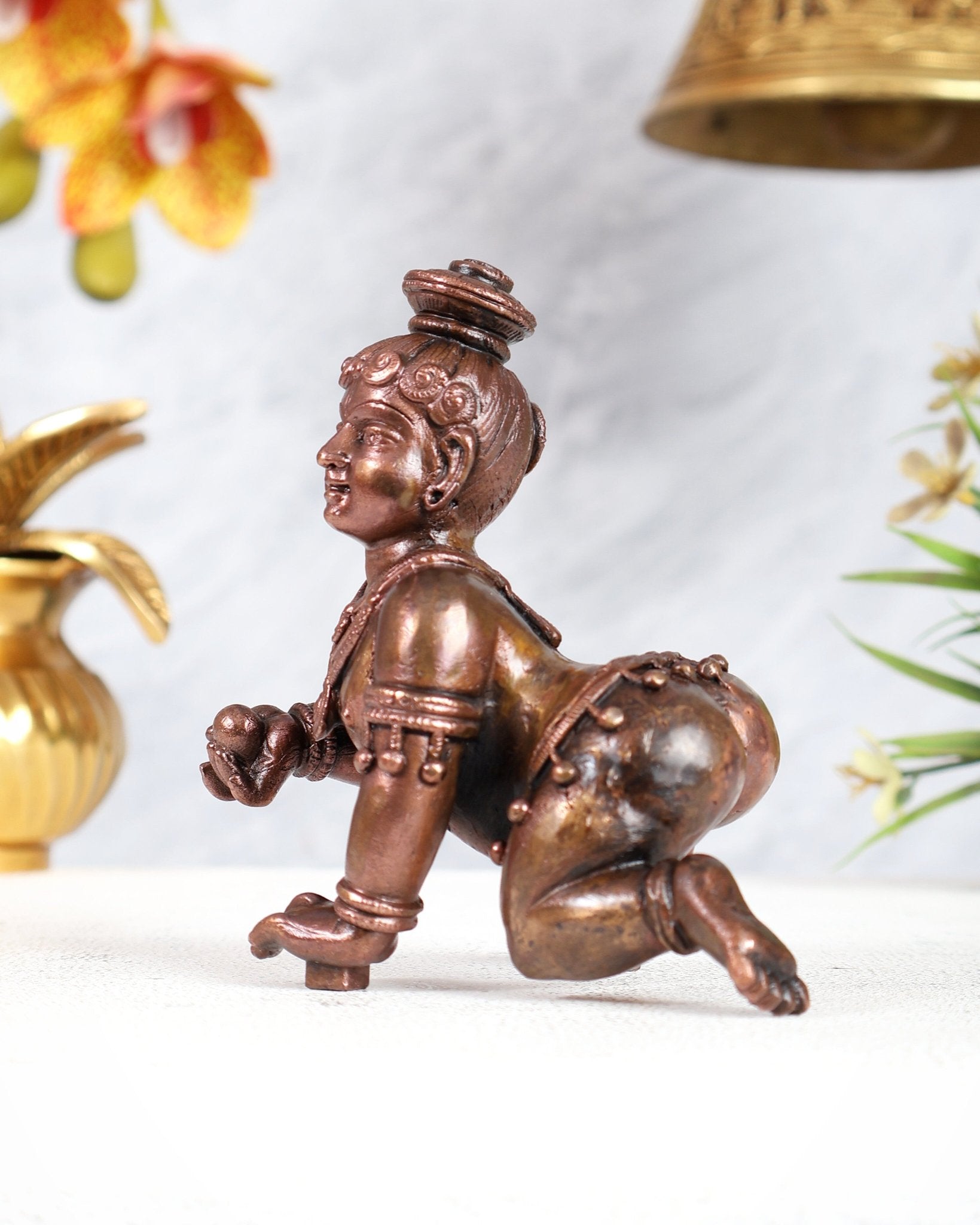 Pure copper solid Laddoo gopal/laddu gopal baby krishna idol 4.5 inch - Budhshiv.com