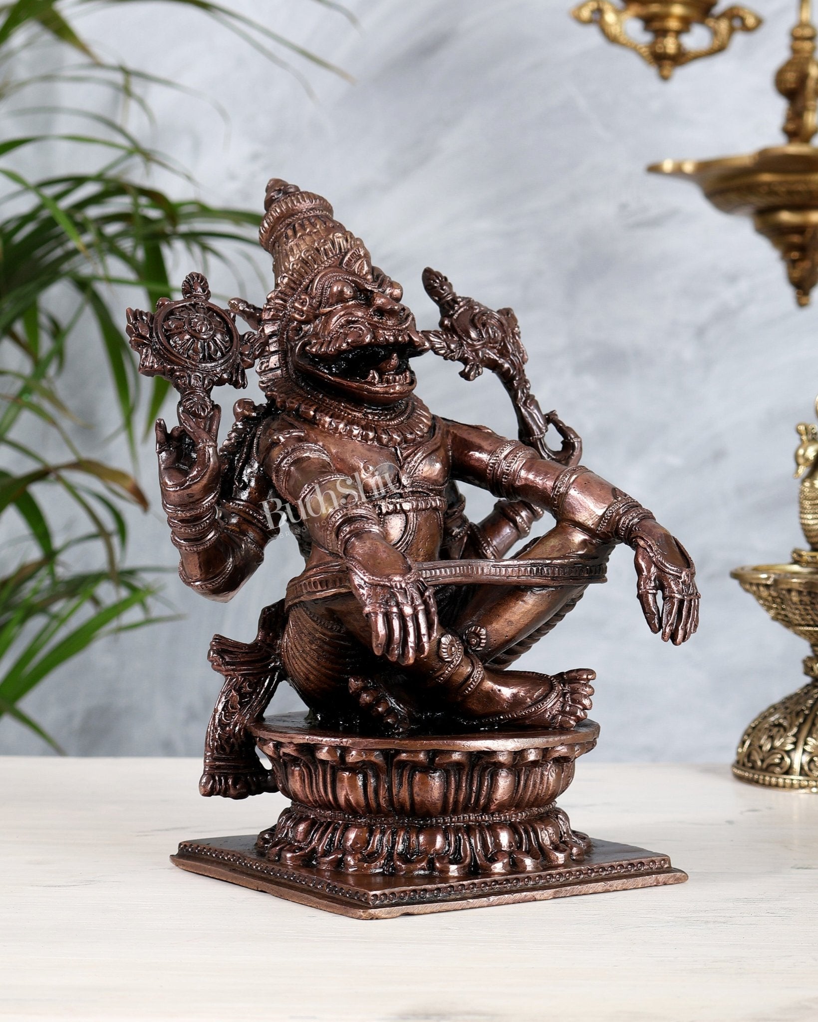 Pure Copper Solid Yoga Narasimha Idol – Large & Heavy 7.5 inch - Budhshiv.com
