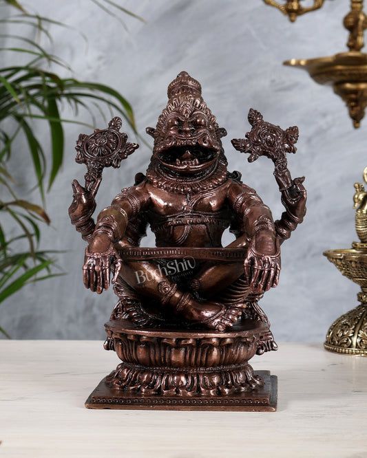 Pure Copper Solid Yoga Narasimha Idol – Large & Heavy 7.5 inch - Budhshiv.com