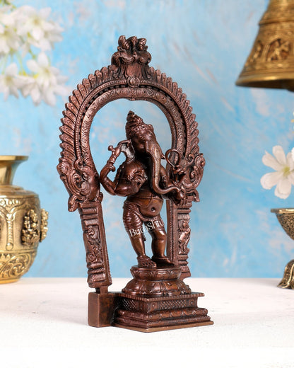 Pure Copper Standing Ganesha Idol with Prabhavali – Divine Temple Statue (7.5 Inches) - Budhshiv.com