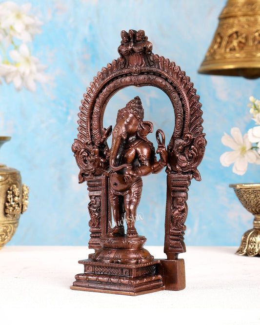 Pure Copper Standing Ganesha Idol with Prabhavali – Divine Temple Statue (7.5 Inches) - Budhshiv.com