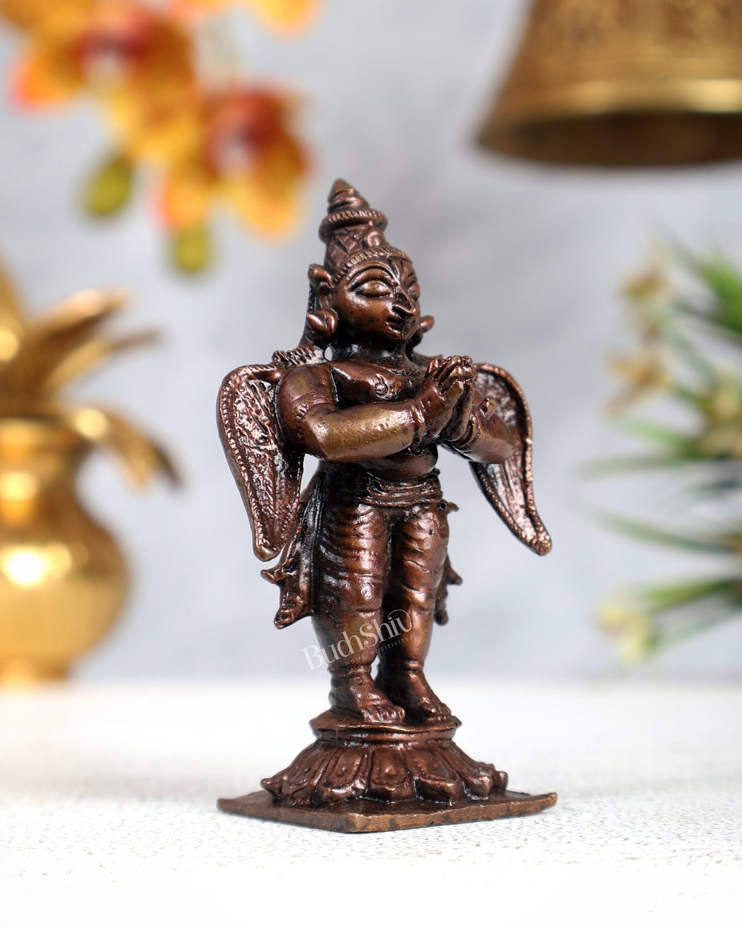 Pure Copper Standing Garuda Idol – Divine Vishnu Vahana Sculpture (3 Inches) - Budhshiv.com