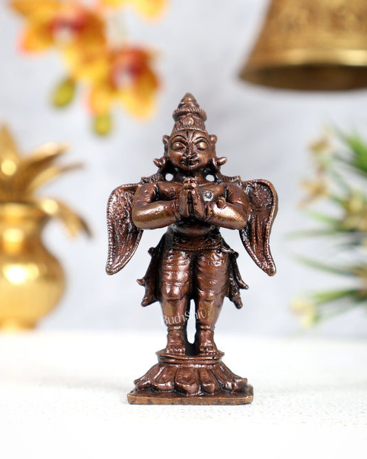 Pure Copper Standing Garuda Idol – Divine Vishnu Vahana Sculpture (3 Inches) - Budhshiv.com