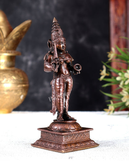Pure Copper Standing Mariamman Idol – Handcrafted Divine Goddess Statue 5.5 inch - Budhshiv.com
