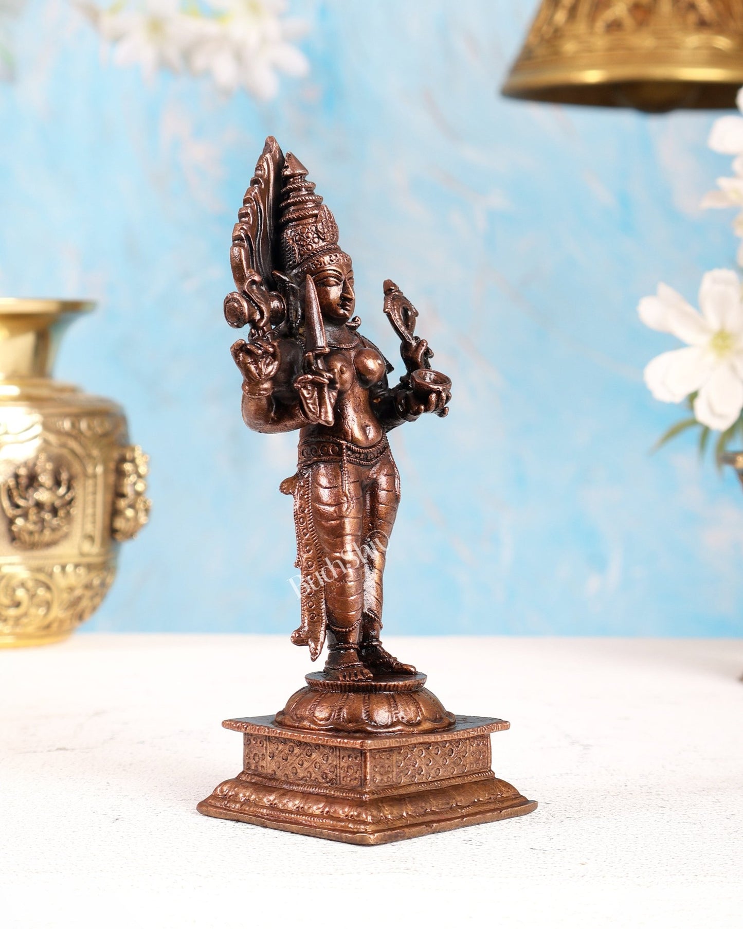 Pure Copper Standing Mariamman Shakti Idol – Divine Goddess Statue (5 Inches) - Budhshiv.com