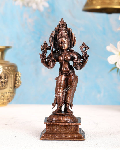 Pure Copper Standing Mariamman Shakti Idol – Divine Goddess Statue (5 Inches) - Budhshiv.com