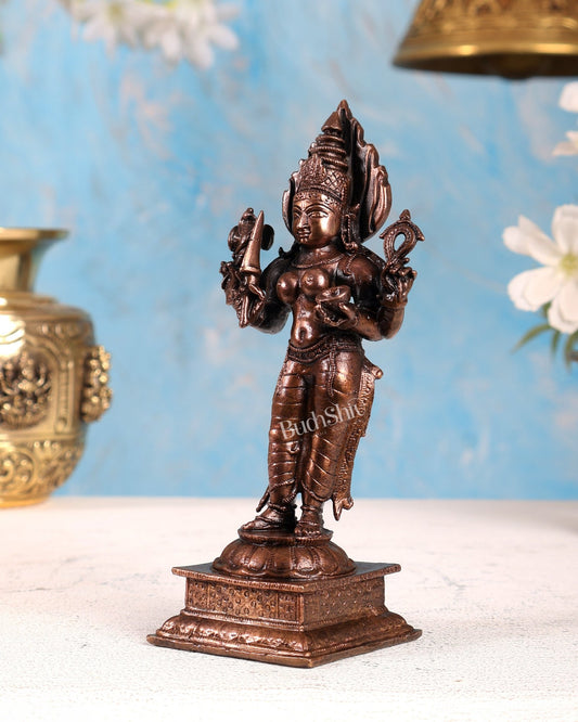 Pure Copper Standing Mariamman Shakti Idol – Divine Goddess Statue (5 Inches) - Budhshiv.com