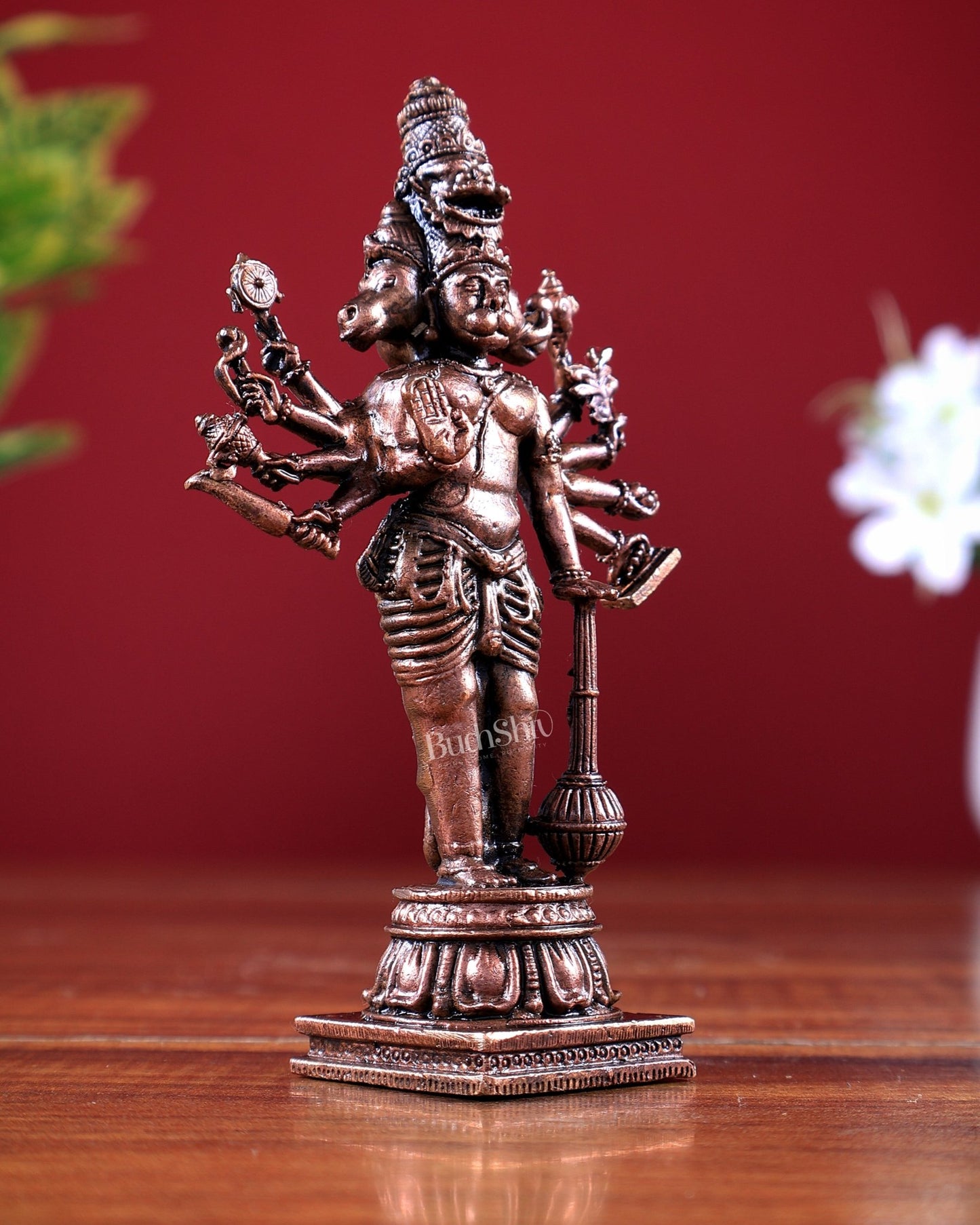Pure Copper Standing Panchmukhi Hanuman Ji Idol - 4.5 in Height - Budhshiv.com