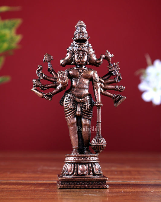 Pure Copper Standing Panchmukhi Hanuman Ji Idol - 4.5 in Height - Budhshiv.com