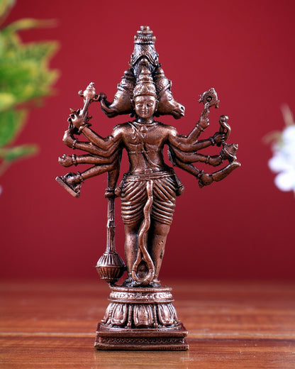 Pure Copper Standing Panchmukhi Hanuman Ji Idol - 4.5 in Height - Budhshiv.com