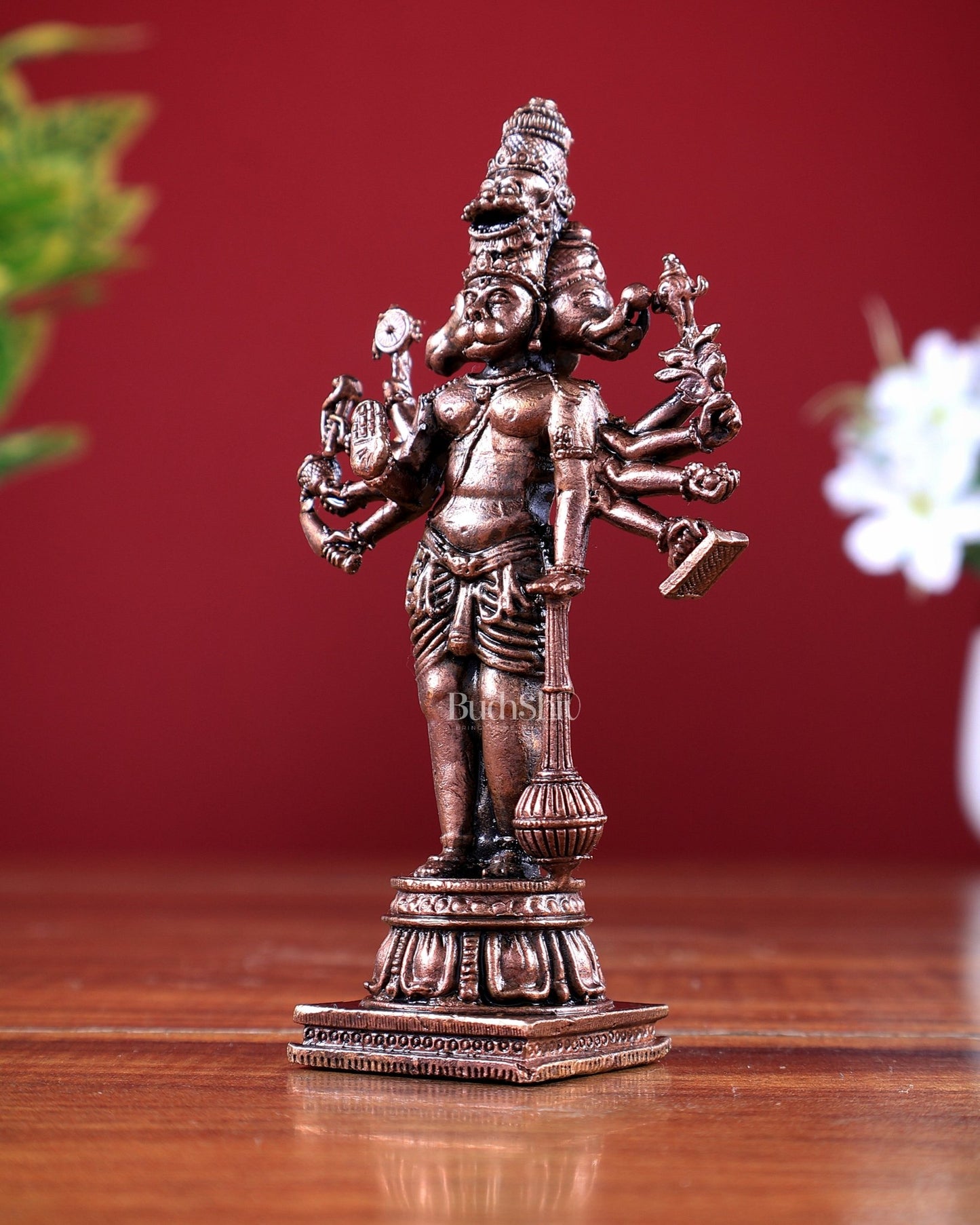 Pure Copper Standing Panchmukhi Hanuman Ji Idol - 4.5 in Height - Budhshiv.com