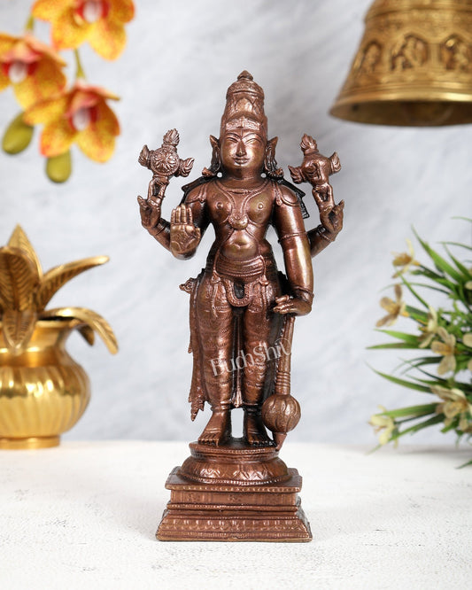 Pure Copper Standing Vishnu Idol – Divine Preserver Sculpture (6.5 Inches) - Budhshiv.com