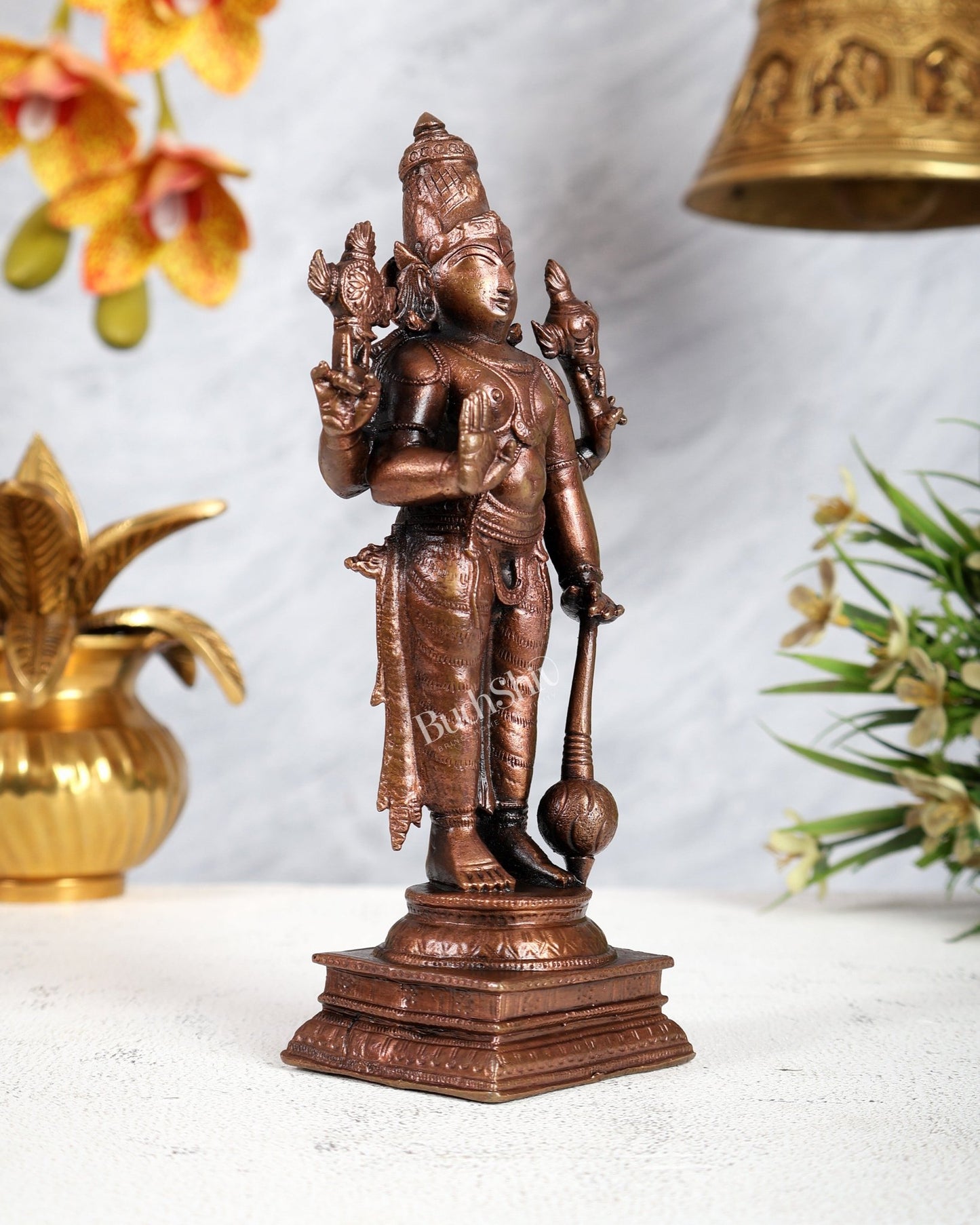 Pure Copper Standing Vishnu Idol – Divine Preserver Sculpture (6.5 Inches) - Budhshiv.com