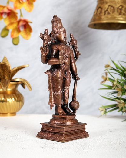 Pure Copper Standing Vishnu Idol – Divine Preserver Sculpture (6.5 Inches) - Budhshiv.com