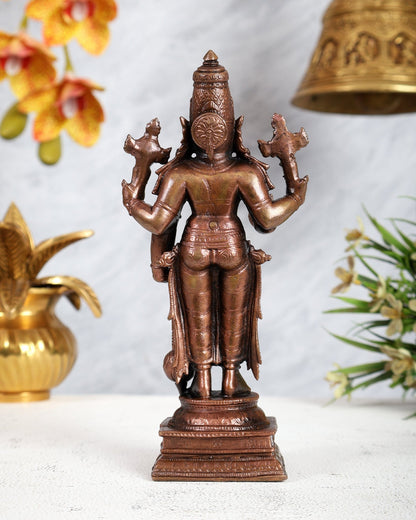 Pure Copper Standing Vishnu Idol – Divine Preserver Sculpture (6.5 Inches) - Budhshiv.com