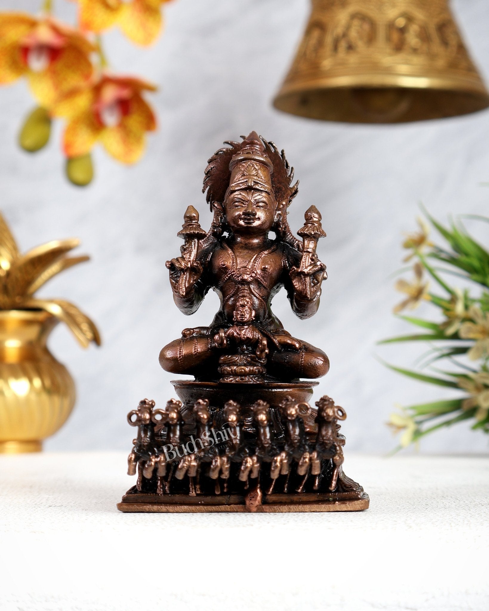 Pure Copper Surya Dev Rath Idol - Handcrafted 4.5 Inch Statue - Budhshiv.com
