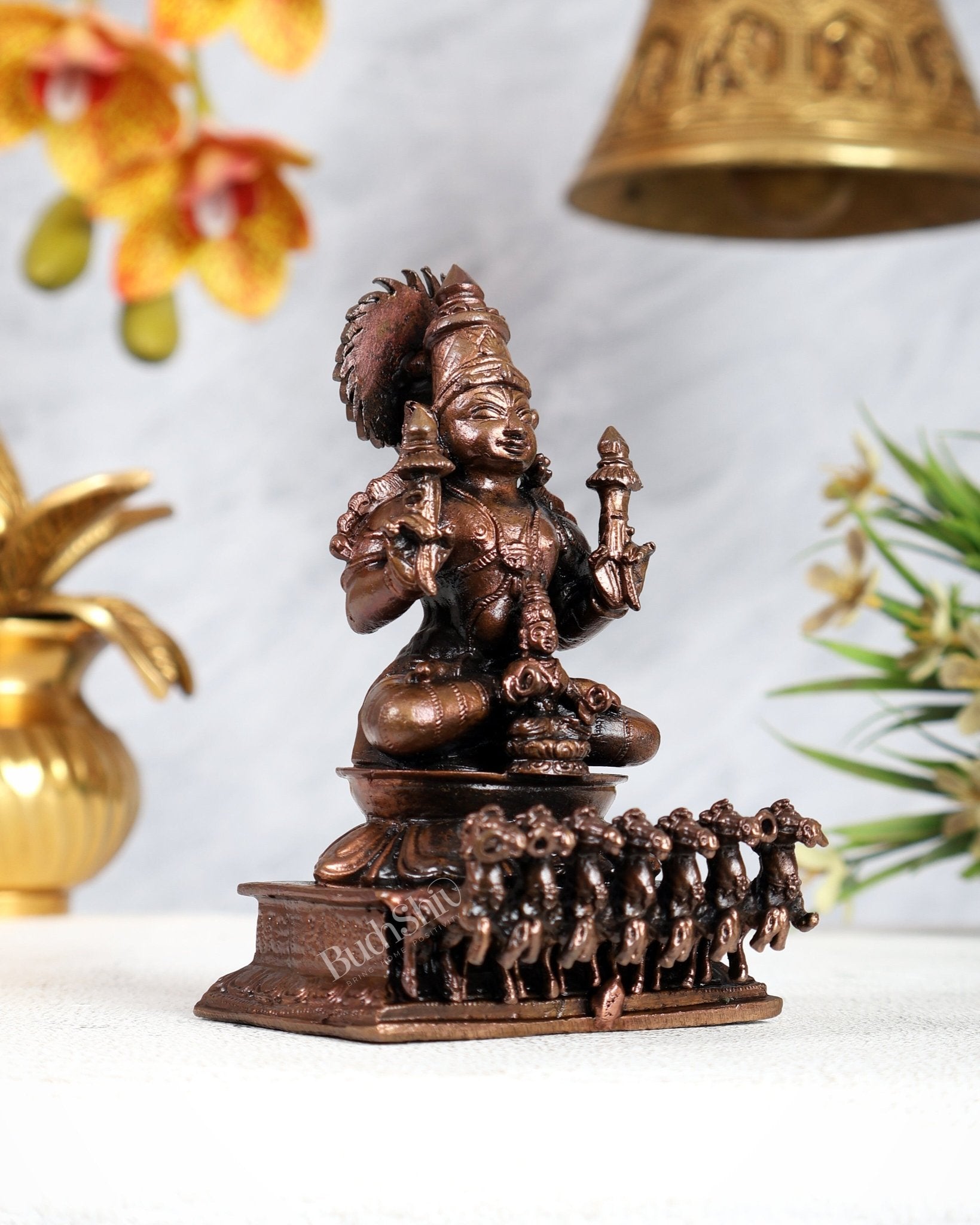 Pure Copper Surya Dev Rath Idol - Handcrafted 4.5 Inch Statue - Budhshiv.com