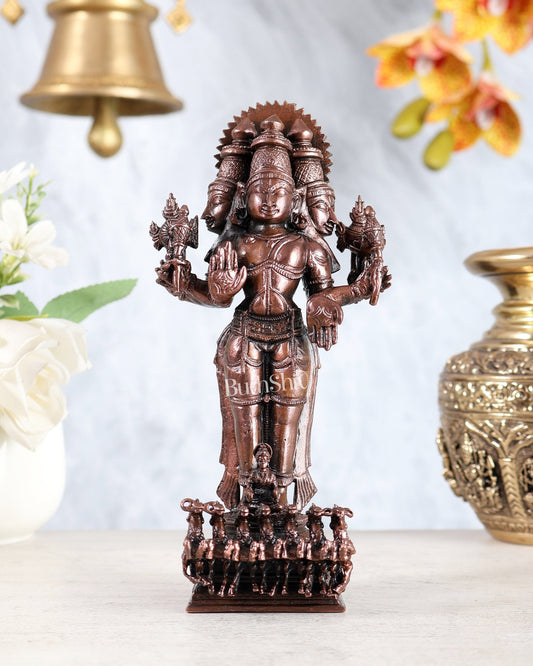 Pure Copper Surya Narayana with Seven Horses Chariot – Standing Sun God Idol 7" - Budhshiv.com