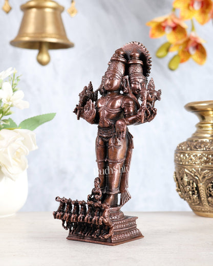 Pure Copper Surya Narayana with Seven Horses Chariot – Standing Sun God Idol 7" - Budhshiv.com
