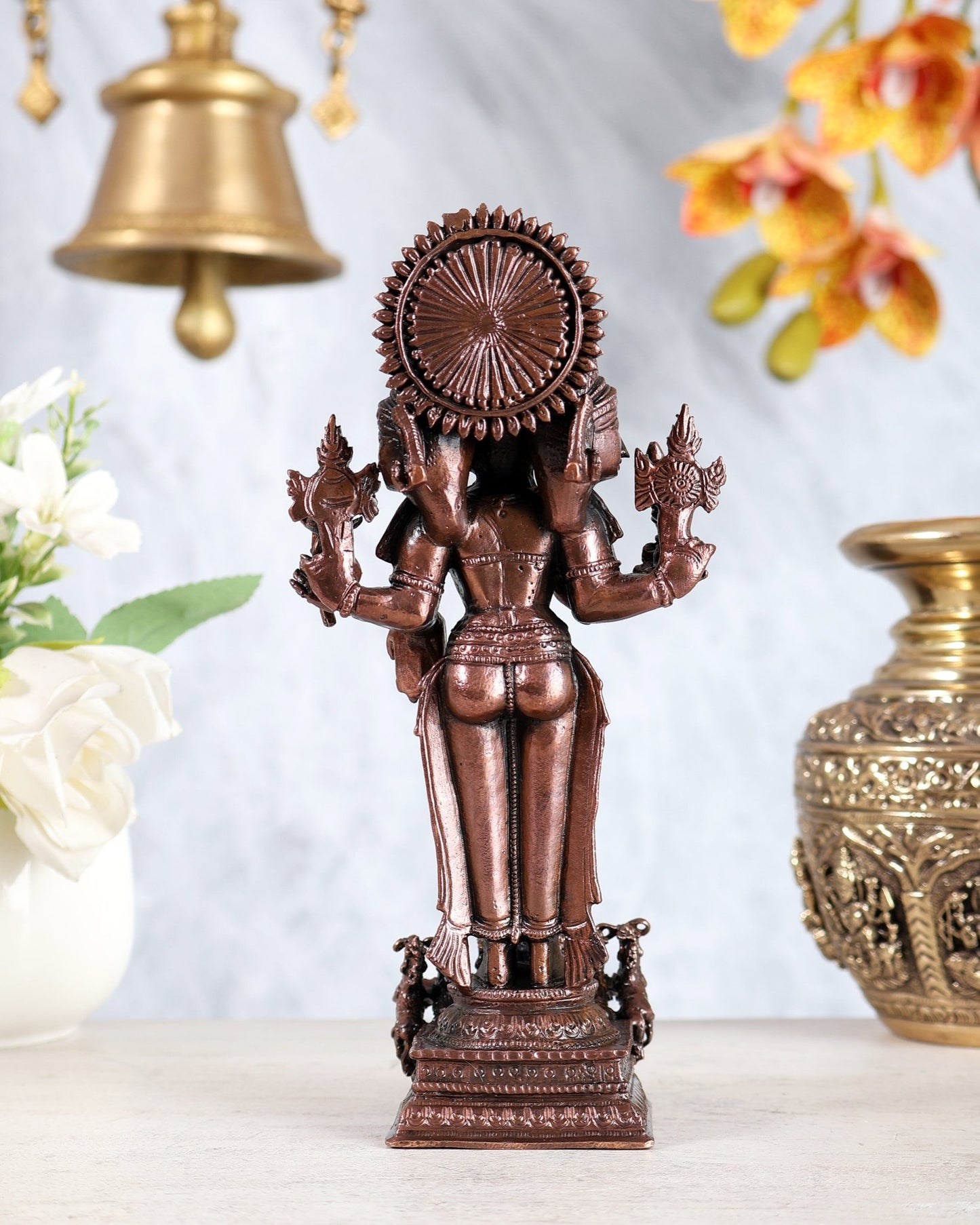 Pure Copper Surya Narayana with Seven Horses Chariot – Standing Sun God Idol 7" - Budhshiv.com