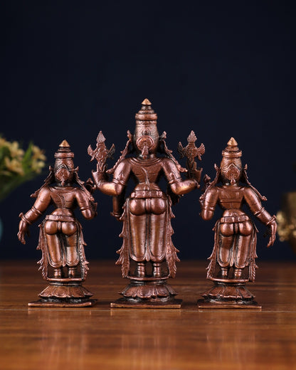 Pure Copper Tirupati Balaji Kalyana Murti Set – Vishnu with Bhudevi & Sridevi 4" - Budhshiv.com