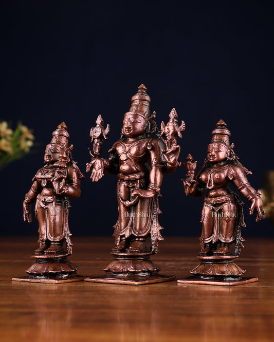 Pure Copper Tirupati Balaji Kalyana Murti Set – Vishnu with Bhudevi & Sridevi 4" - Budhshiv.com