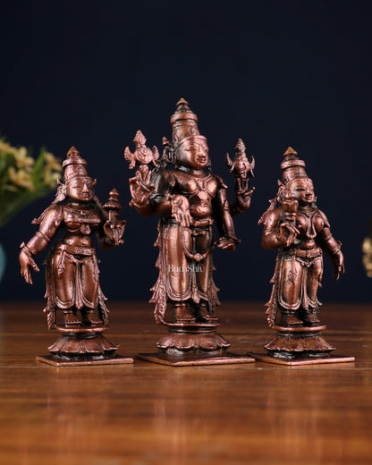Pure Copper Tirupati Balaji Kalyana Murti Set – Vishnu with Bhudevi & Sridevi 4" - Budhshiv.com