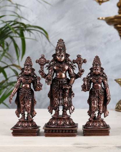 Pure Copper Tirupati Balaji with Bhoodevi Sridevi | Kalyanam Murti Idol Set Premium Finish 6" - Budhshiv.com