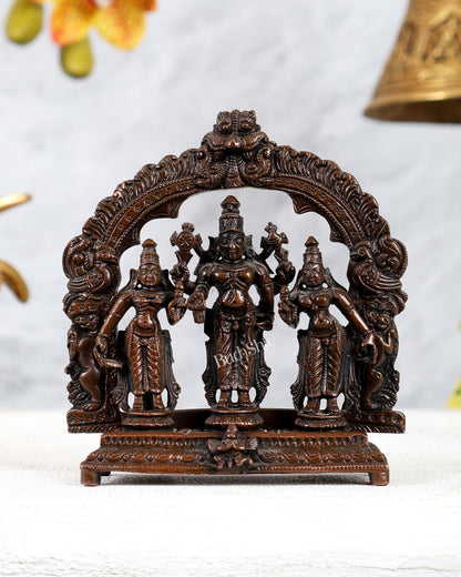 Pure Copper Tirupati Balaji with Bhudevi Sridevi Kalyanam Idols – Thiruvarchi Prabhavali Set (4 Inches) - Budhshiv.com