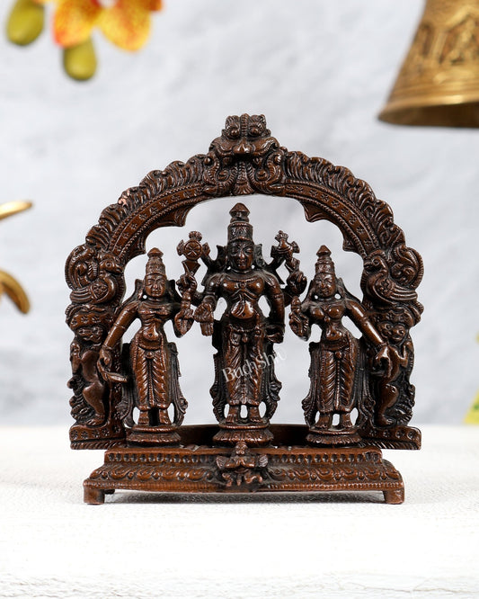 Pure Copper Tirupati Balaji with Bhudevi Sridevi Kalyanam Idols – Thiruvarchi Prabhavali Set (4 Inches) - Budhshiv.com