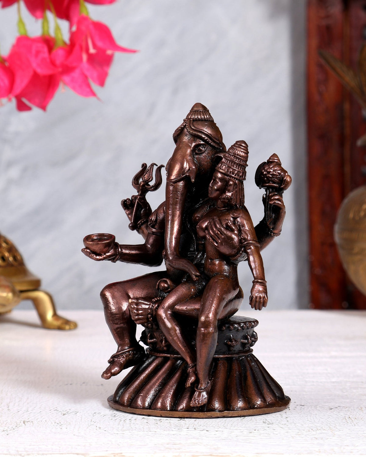 Pure Copper Uchchista Ganapati Idol | Handcrafted Copper Tantric Ganesha | Sacred Copper Sculpture 4 inch - Budhshiv.com