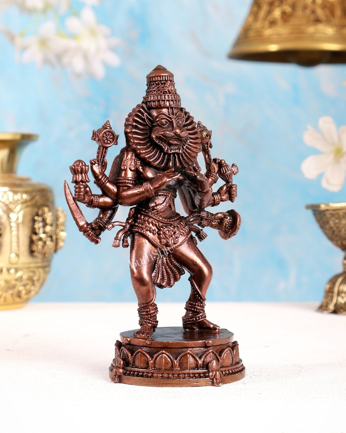 Pure Copper Ugra Narasimha Idol – Mayapur Roop Divine Protection Statue (5 Inch) - Budhshiv.com