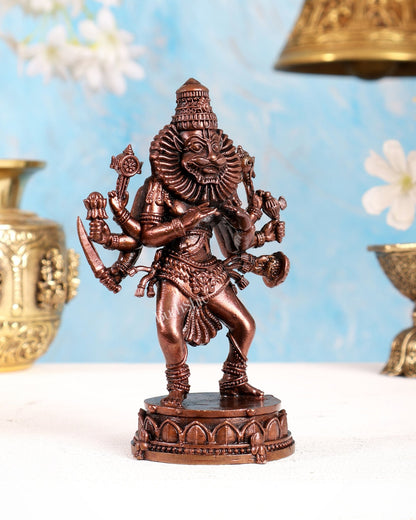Pure Copper Ugra Narasimha Idol – Mayapur Roop Divine Protection Statue (5 Inch) - Budhshiv.com