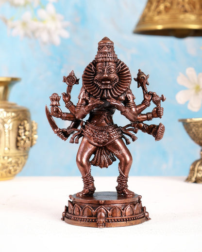 Pure Copper Ugra Narasimha Idol – Mayapur Roop Divine Protection Statue (5 Inch) - Budhshiv.com
