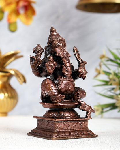 Pure Copper Valampuri Ganapati Idol | Right Trunk Ganesha 4.3 inch - Budhshiv.com