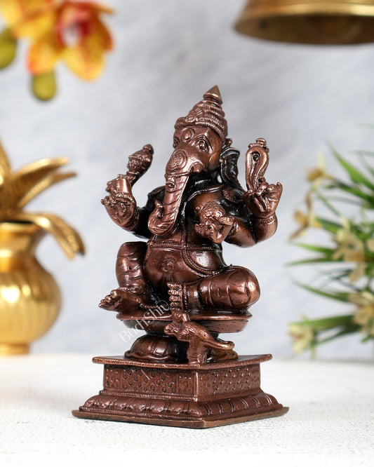 Pure Copper Valampuri Ganapati Idol | Right Trunk Ganesha 4.3 inch - Budhshiv.com