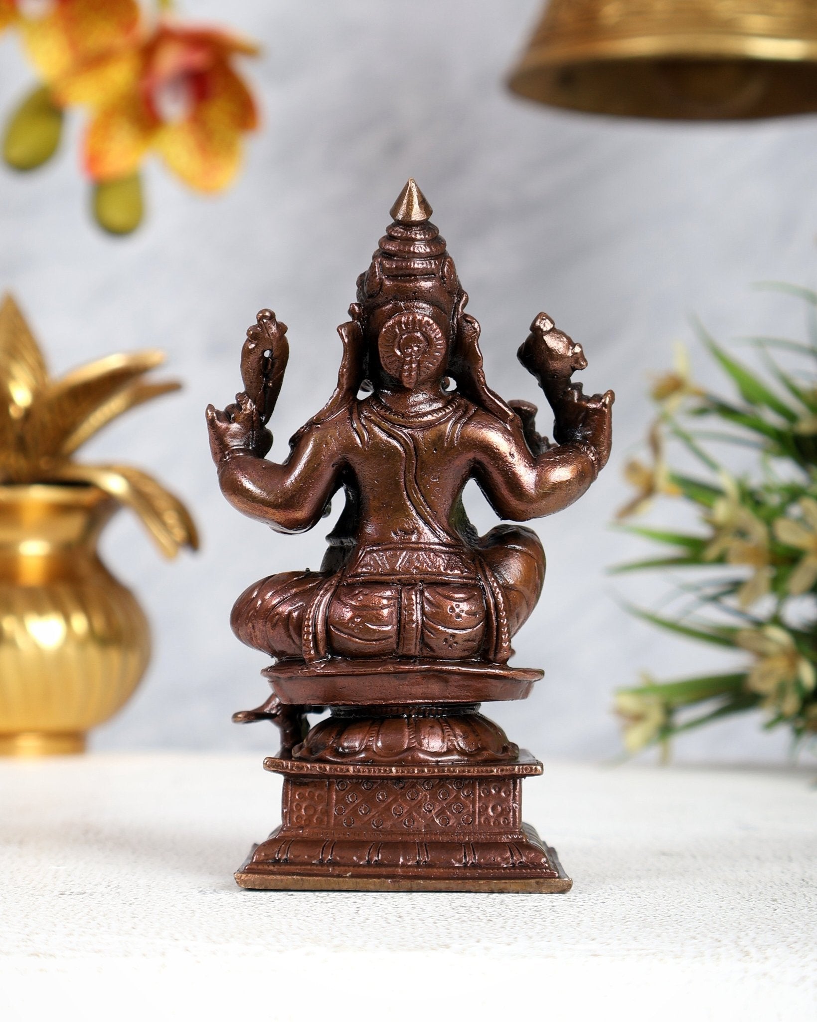 Pure Copper Valampuri Ganapati Idol | Right Trunk Ganesha 4.3 inch - Budhshiv.com