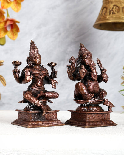 Pure Copper Valampuri Ganapati & Lakshmi Idol Pair – Divine Prosperity Set 4.5 inch - Budhshiv.com