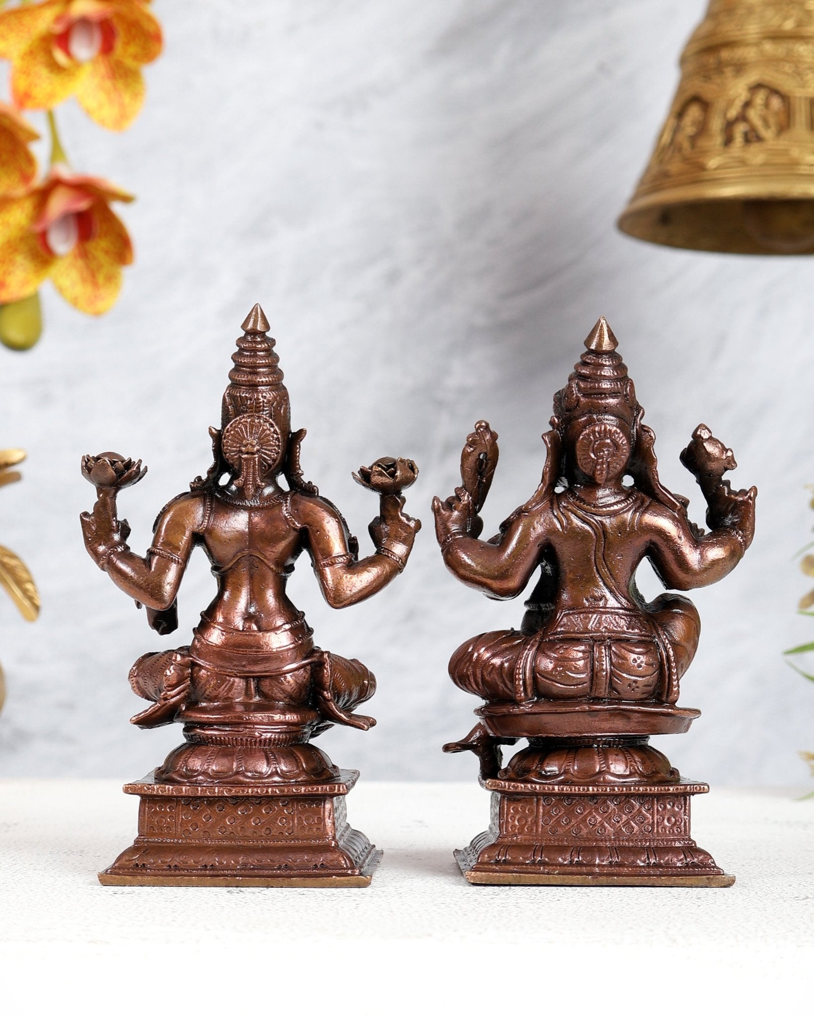 Pure Copper Valampuri Ganapati & Lakshmi Idol Pair – Divine Prosperity Set 4.5 inch - Budhshiv.com